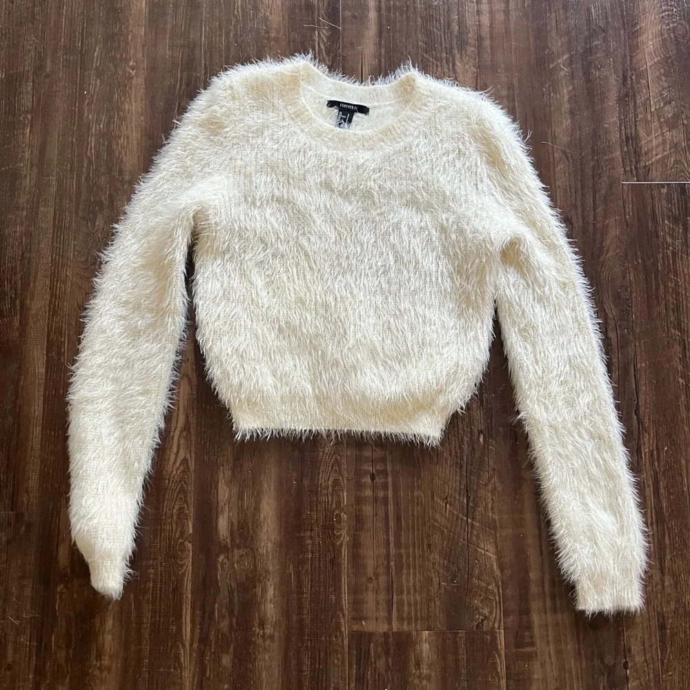 Forever 21 Cream Fuzzy Sweater - Picture 1 of 3